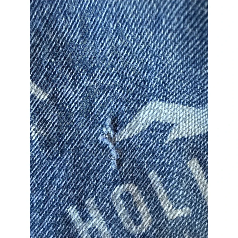 Hollister Blue Denim Drawstring Backpack Bag White Logo Y2K Sack Gym School Bag